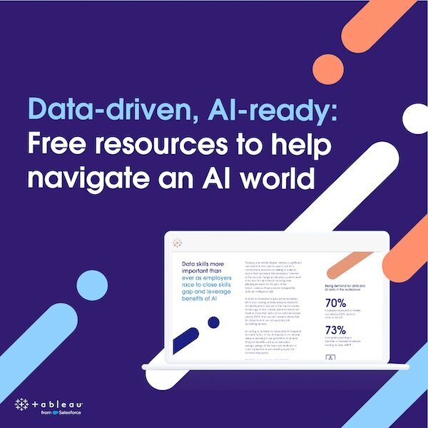 Blue orange and white graphic ad for AI training